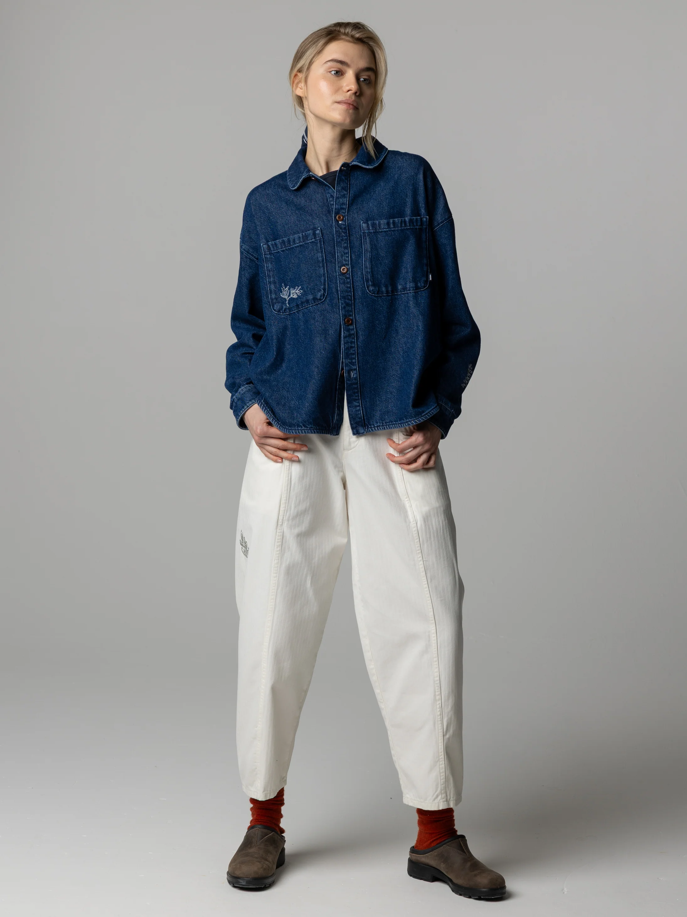 Women's Floral Marine Denim Shirt - Image 4