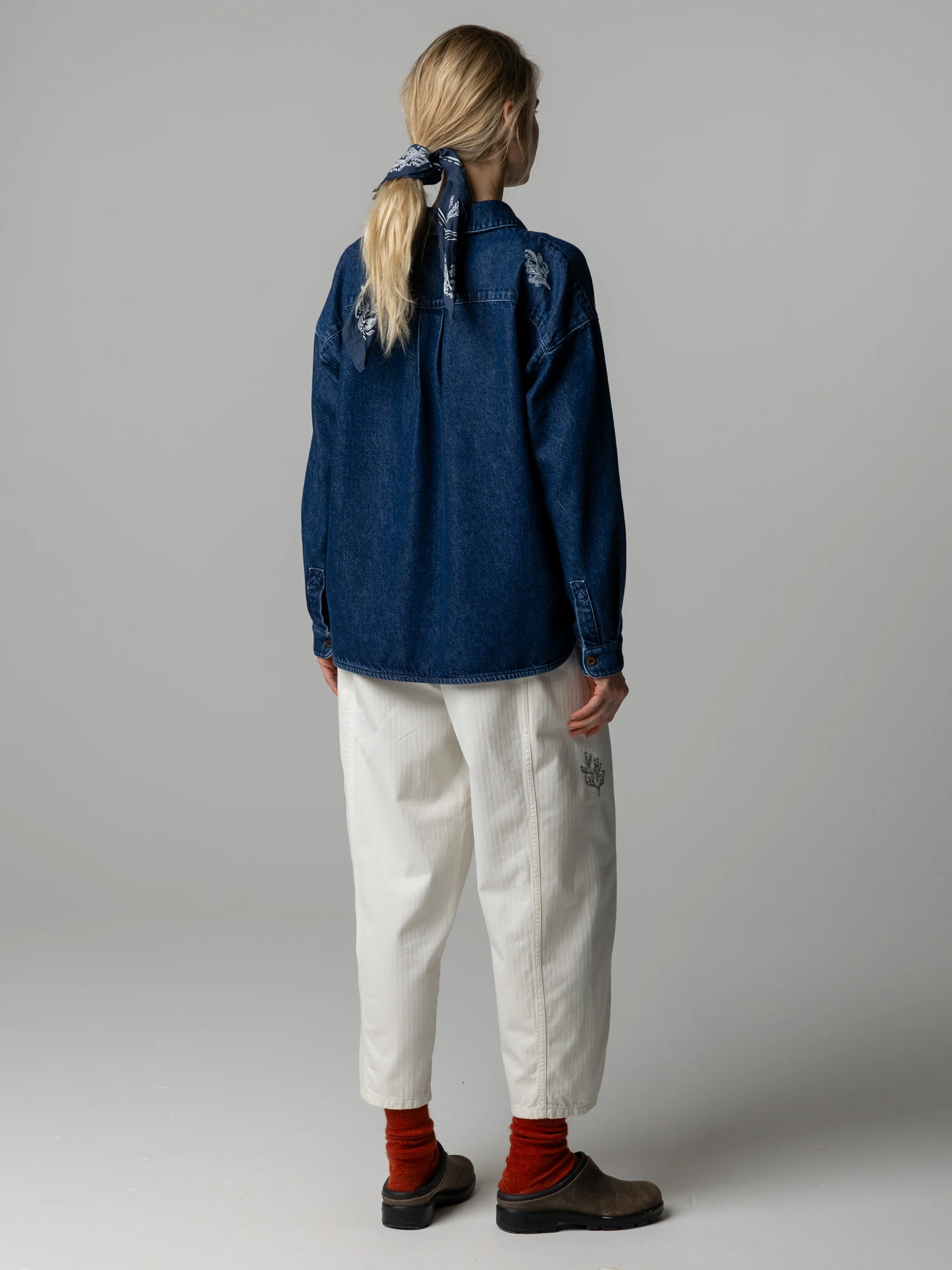 Women's Floral Marine Denim Shirt - Image 5